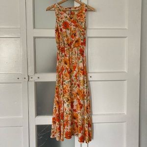 Vintage long flowy floral summer dress, sleeveless